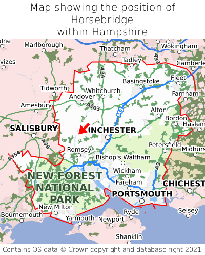 Map showing location of Horsebridge within Hampshire
