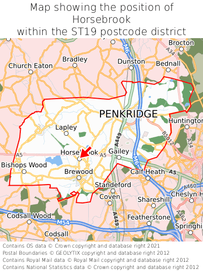 Map showing location of Horsebrook within ST19