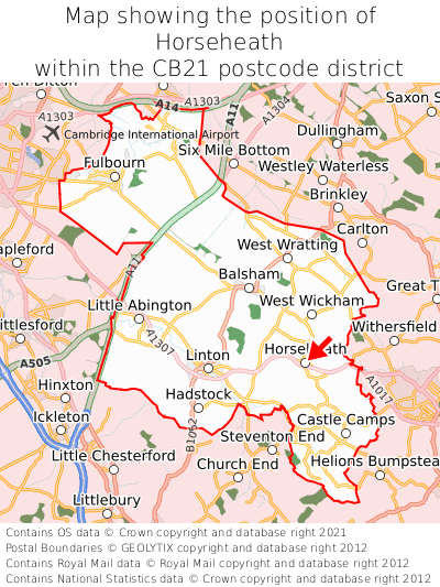 Map showing location of Horseheath within CB21