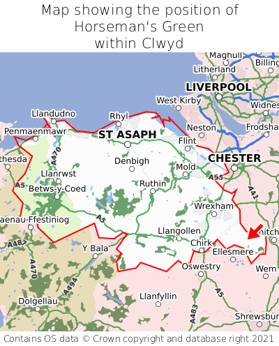 Map showing location of Horseman's Green within Clwyd