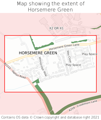 Map showing extent of Horsemere Green as bounding box