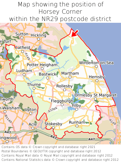 Map showing location of Horsey Corner within NR29