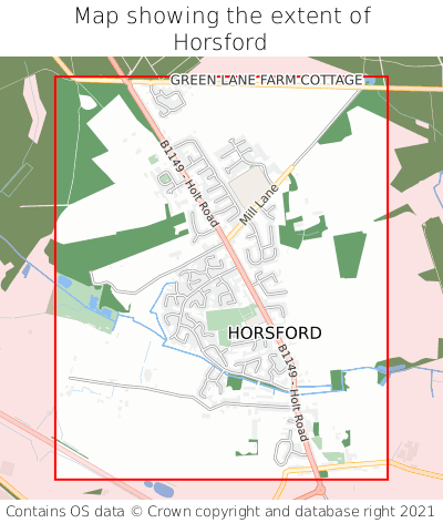 Map showing extent of Horsford as bounding box