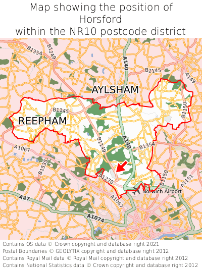 Map showing location of Horsford within NR10