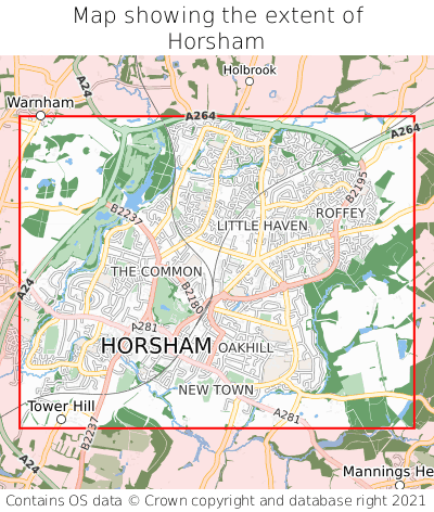 Map showing extent of Horsham as bounding box