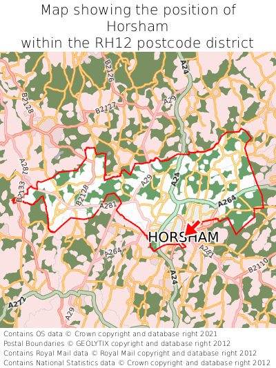 Map showing location of Horsham within RH12