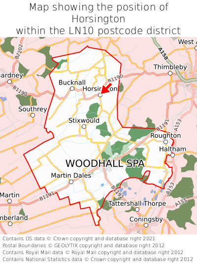 Map showing location of Horsington within LN10