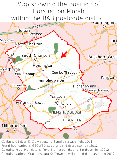 Map showing location of Horsington Marsh within BA8
