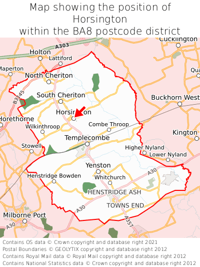 Map showing location of Horsington within BA8
