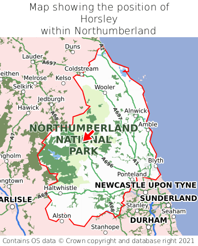 Map showing location of Horsley within Northumberland