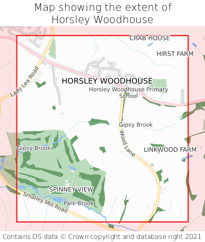 Map showing extent of Horsley Woodhouse as bounding box