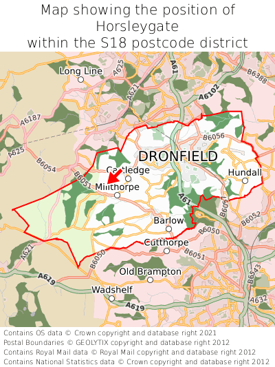 Map showing location of Horsleygate within S18
