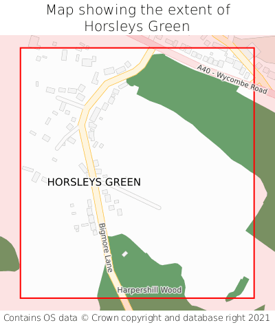 Map showing extent of Horsleys Green as bounding box