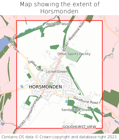 Map showing extent of Horsmonden as bounding box