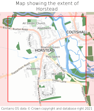 Map showing extent of Horstead as bounding box