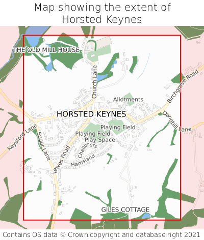 Map showing extent of Horsted Keynes as bounding box