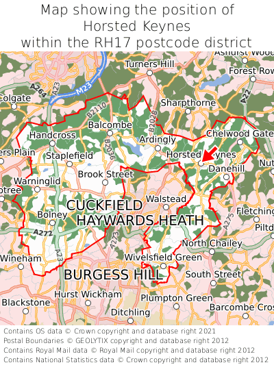 Map showing location of Horsted Keynes within RH17