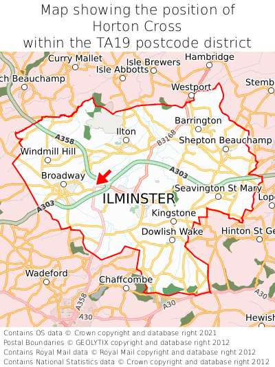 Map showing location of Horton Cross within TA19