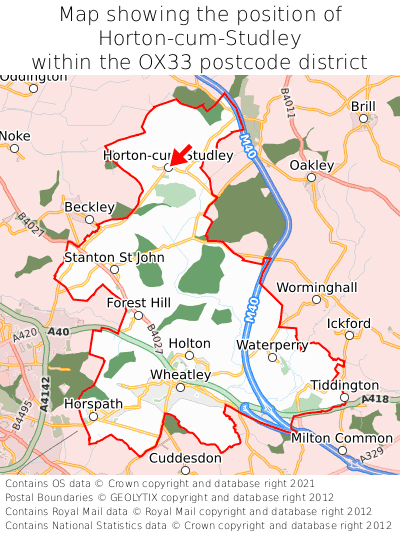 Map showing location of Horton-cum-Studley within OX33