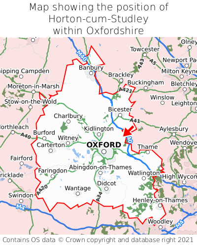 Map showing location of Horton-cum-Studley within Oxfordshire