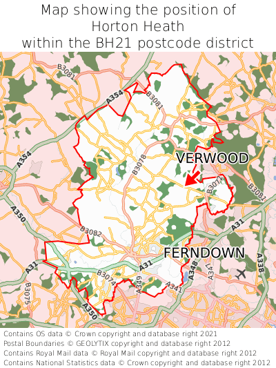 Map showing location of Horton Heath within BH21