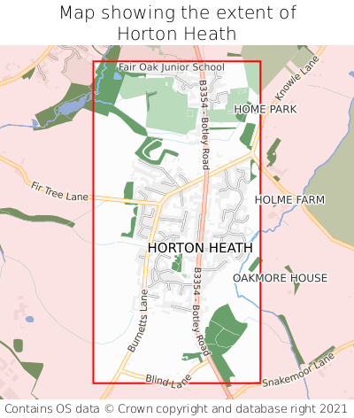 Map showing extent of Horton Heath as bounding box