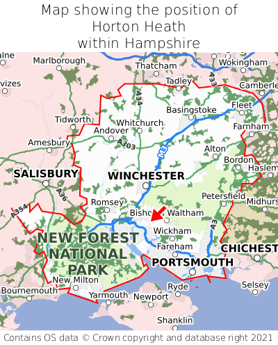 Map showing location of Horton Heath within Hampshire