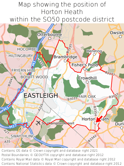 Map showing location of Horton Heath within SO50
