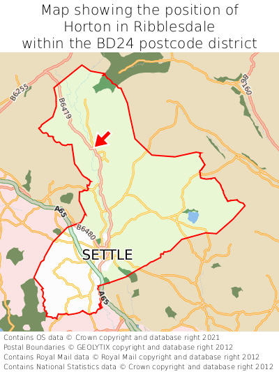Map showing location of Horton in Ribblesdale within BD24