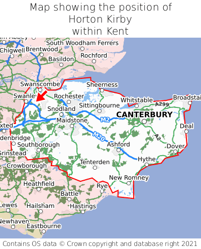 Map showing location of Horton Kirby within Kent