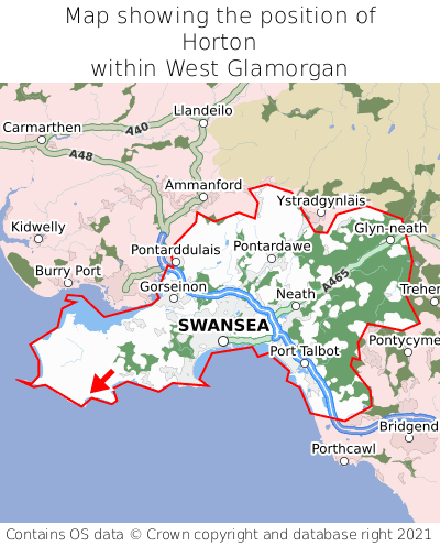 Map showing location of Horton within West Glamorgan