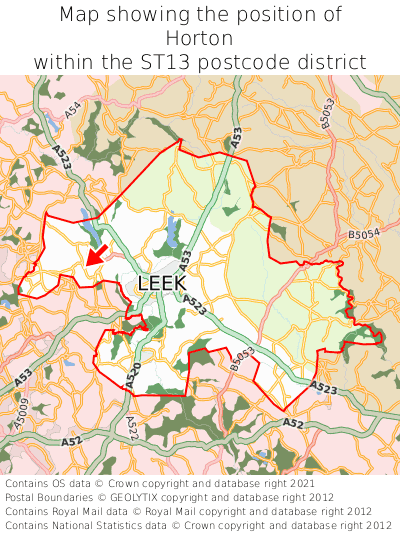 Map showing location of Horton within ST13