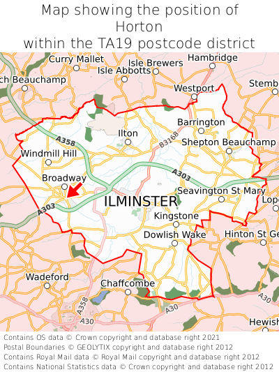 Map showing location of Horton within TA19