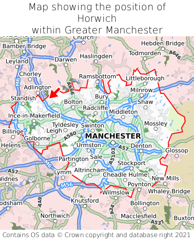 Map showing location of Horwich within Greater Manchester