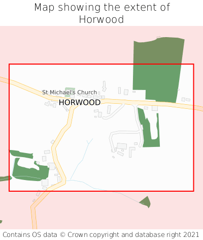 Map showing extent of Horwood as bounding box