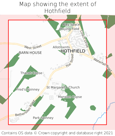 Map showing extent of Hothfield as bounding box