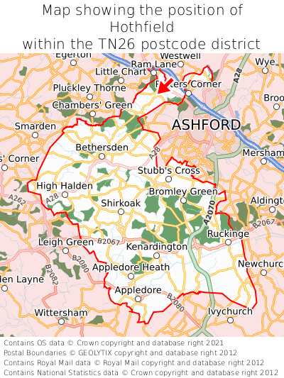 Map showing location of Hothfield within TN26