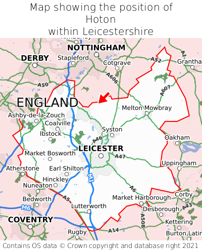 Map showing location of Hoton within Leicestershire