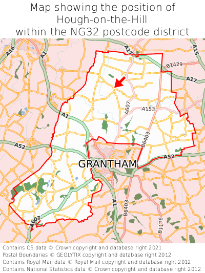 Map showing location of Hough-on-the-Hill within NG32