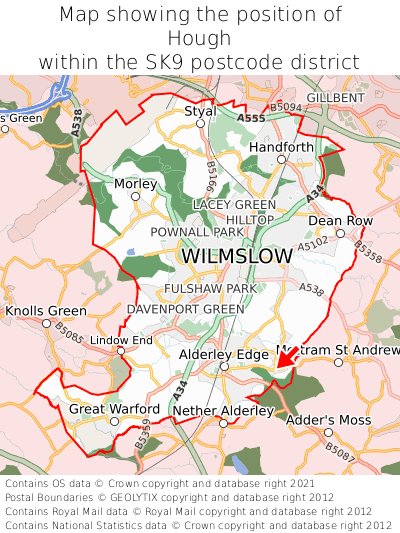 Map showing location of Hough within SK9