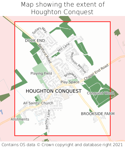 Map showing extent of Houghton Conquest as bounding box