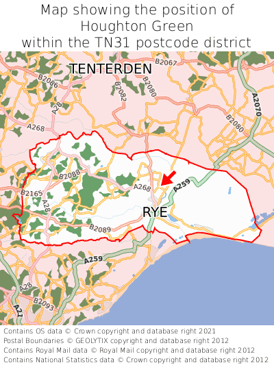 Map showing location of Houghton Green within TN31