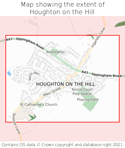 Map showing extent of Houghton on the Hill as bounding box