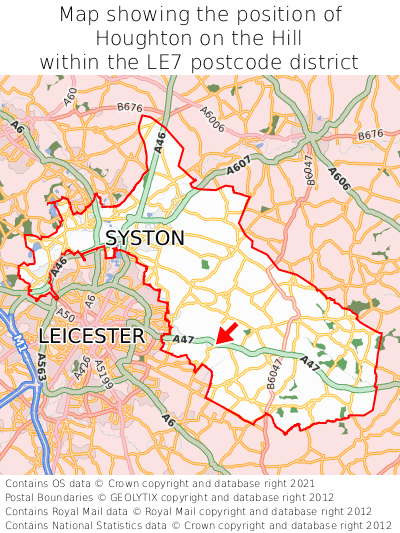 Map showing location of Houghton on the Hill within LE7