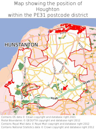 Map showing location of Houghton within PE31