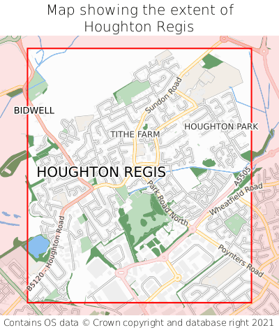Map showing extent of Houghton Regis as bounding box