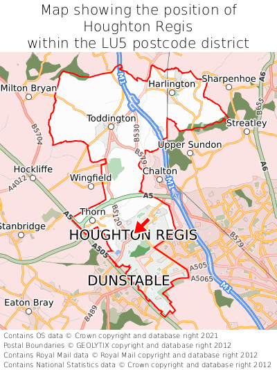 Map showing location of Houghton Regis within LU5