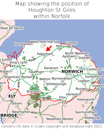 Map showing location of Houghton St Giles within Norfolk