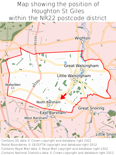 Map showing location of Houghton St Giles within NR22