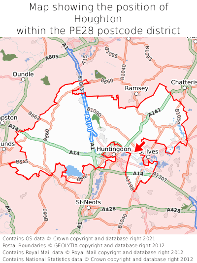 Map showing location of Houghton within PE28